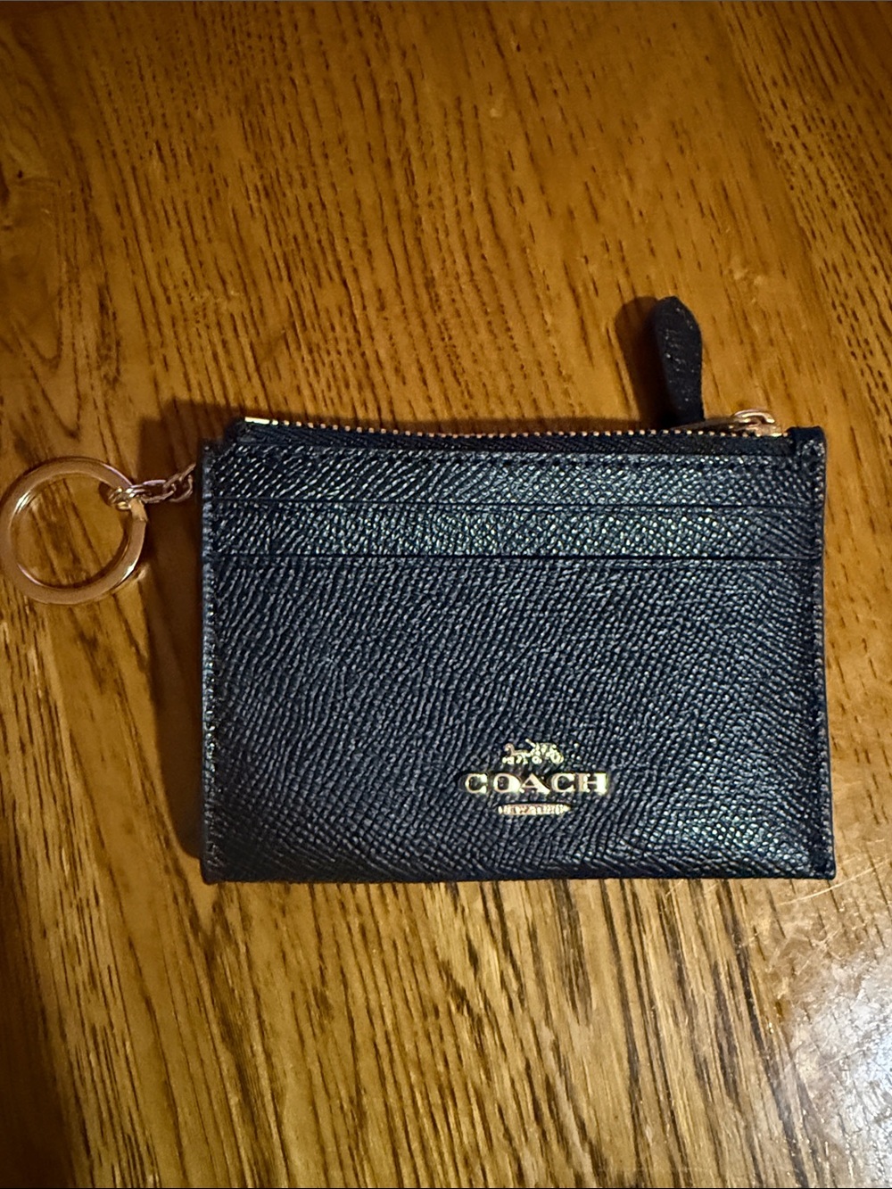 Coach Black Leather Card Holder with Gold Key Ring